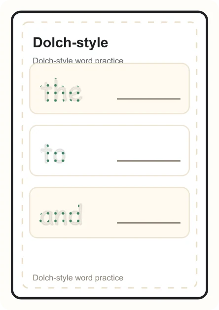 Dolch-style sight word practice worksheet preview