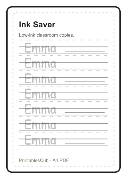 Ink saver name tracing worksheet preview for Emma