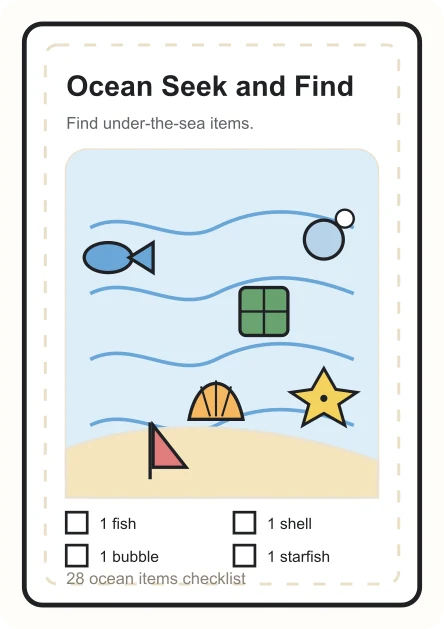 Ocean seek and find printable preview with under-the-sea objects