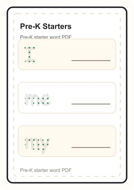 Pre-K sight word tracing worksheet preview
