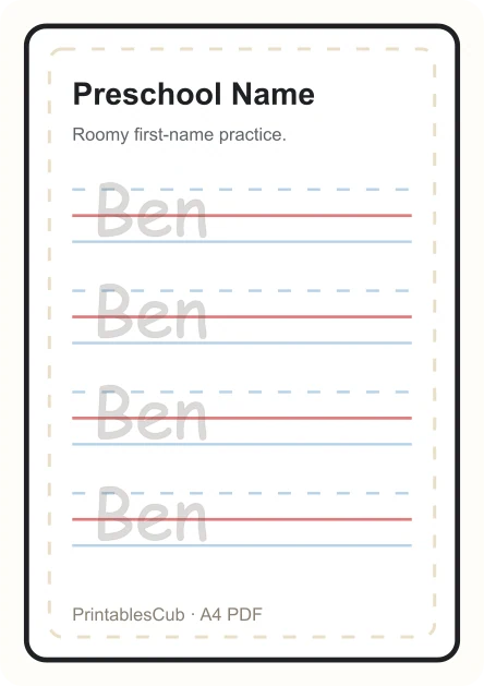 Preschool name tracing worksheet preview for Ben