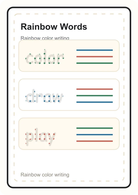 Rainbow sight word worksheet preview with color, draw, and play
