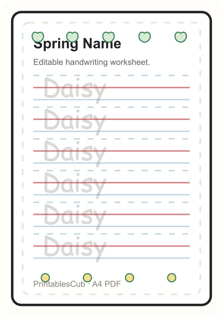 Spring name tracing worksheet preview for Daisy
